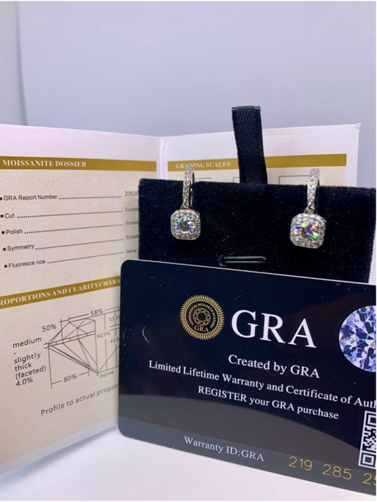 Unbranded Jewelry - Moissanite Halo Drop Earrings Huggies Hoops 925 Silver GRA Certified 1 Ct